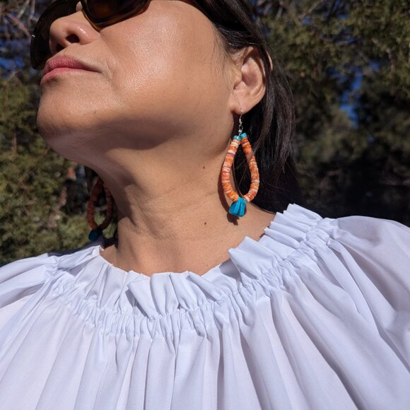 Native American Spiny Oyster Loop Dangle Earrings‎ Santo Domingo Kewa Pueblo ** - Picture 12 of 12